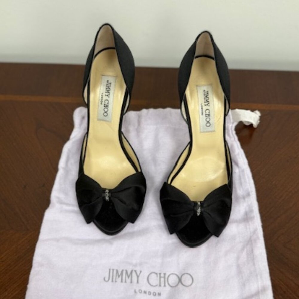 Jimmy Choo Black Satin with Big Bow & Rhinestones - Picture 2 of 5